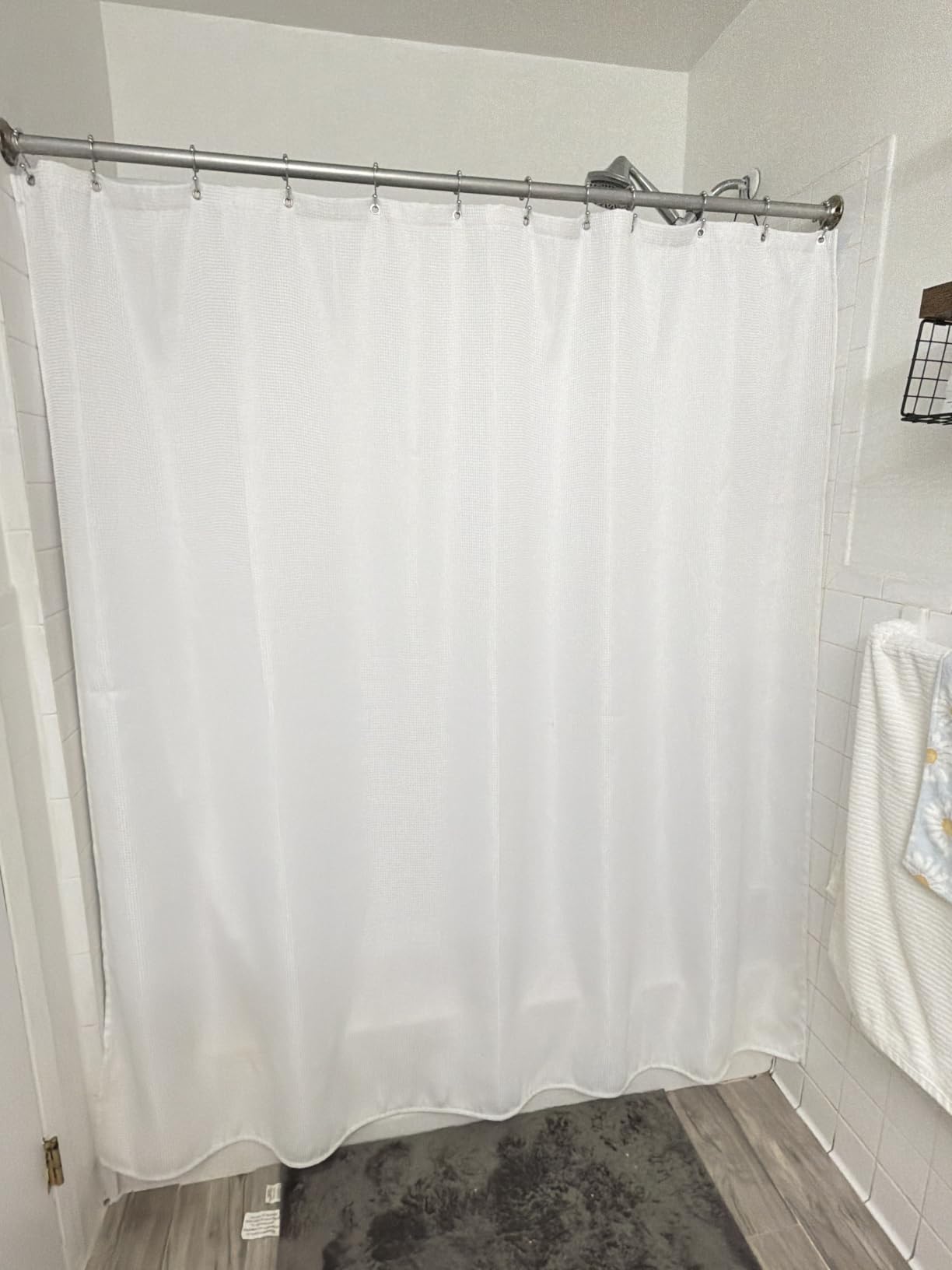 AmazerBath White Shower Curtain Fabric, Waffle Shower Curtains for Bathroom, Cloth Shower Curtain Heavy Duty, Thick Bathroom Shower Curtains Hotel Quality, Premium Polyester, 72x72 Inches customer photo 1