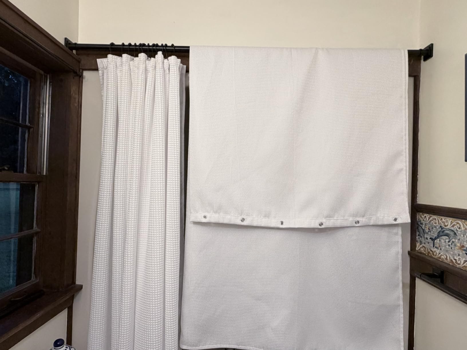 AmazerBath White Shower Curtain Fabric, Waffle Shower Curtains for Bathroom, Cloth Shower Curtain Heavy Duty, Thick Bathroom Shower Curtains Hotel Quality, Premium Polyester, 72x72 Inches customer photo 2