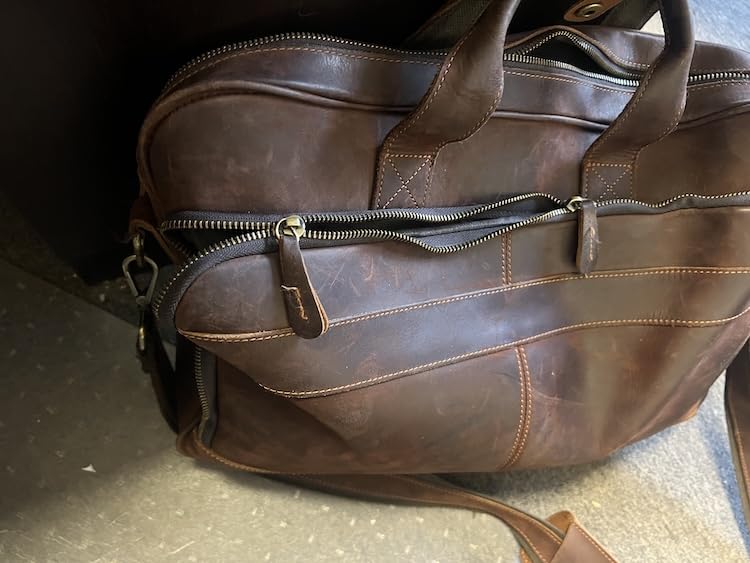 Jack&Chris Full Grain Leather Briefcase for Men, Business Messenger Bag Laptop Bag Attache Case, Fits 15.6 Inch Laptop customer photo 1
