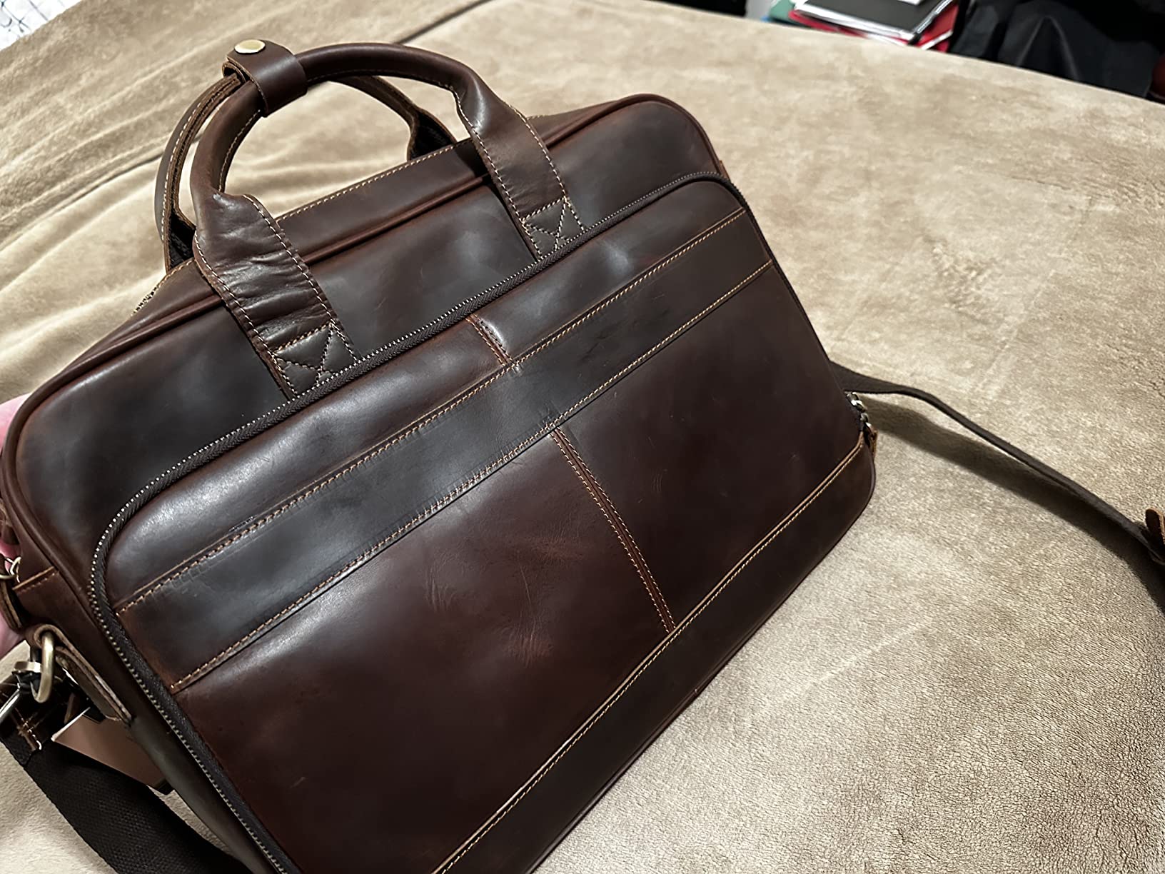 Jack&Chris Full Grain Leather Briefcase for Men, Business Messenger Bag Laptop Bag Attache Case, Fits 15.6 Inch Laptop customer photo 2