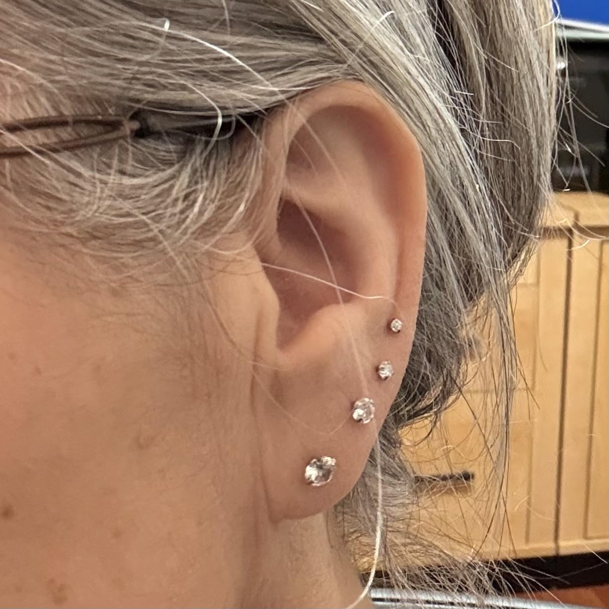 6 Pairs Stud Earrings Set, Hypoallergenic Cubic Zirconia 316L Earrings Stainless Steel CZ Earrings 3-8mm (Steel color) customer photo 1