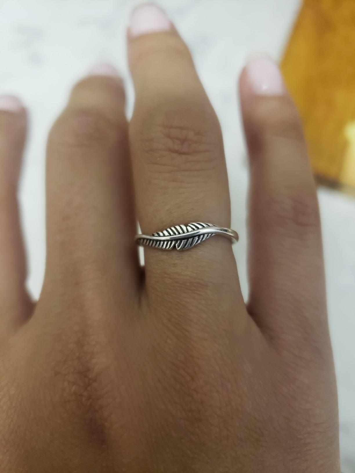 BORUO 925 Sterling Silver Ring, Feather Ring Size 4-12 customer photo 1