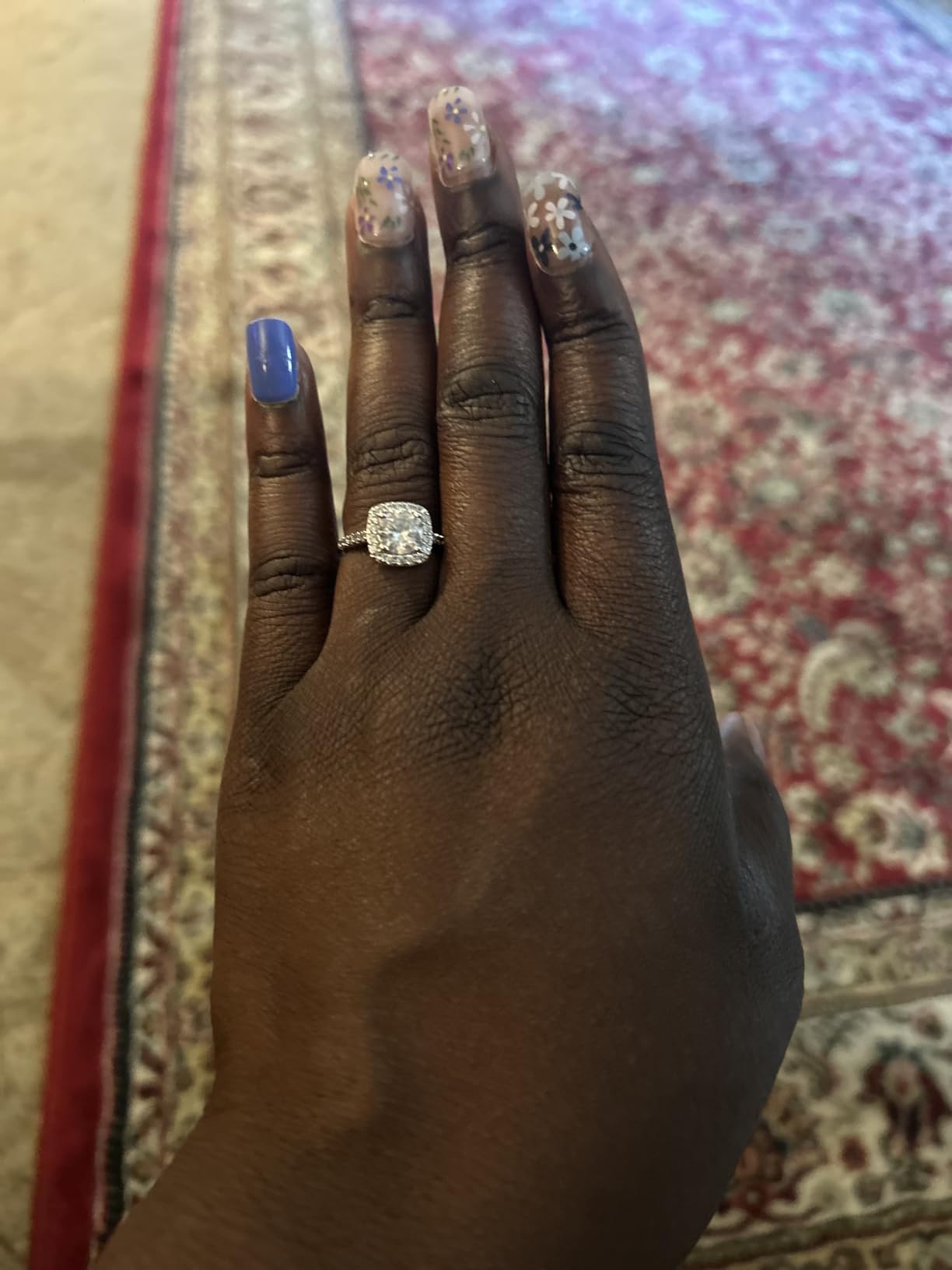 MDFUN 18K White Gold Plated Halo CZ Engagement Wedding Rings for Women | Cushion Cut Cubic Zirconia Bridal Rings , Stackable Promise Rings for Her customer photo 1