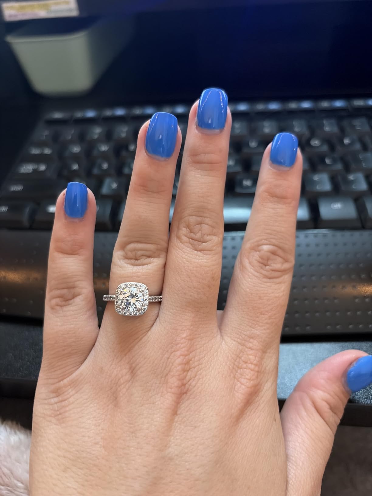 MDFUN 18K White Gold Plated Halo CZ Engagement Wedding Rings for Women | Cushion Cut Cubic Zirconia Bridal Rings , Stackable Promise Rings for Her customer photo 2