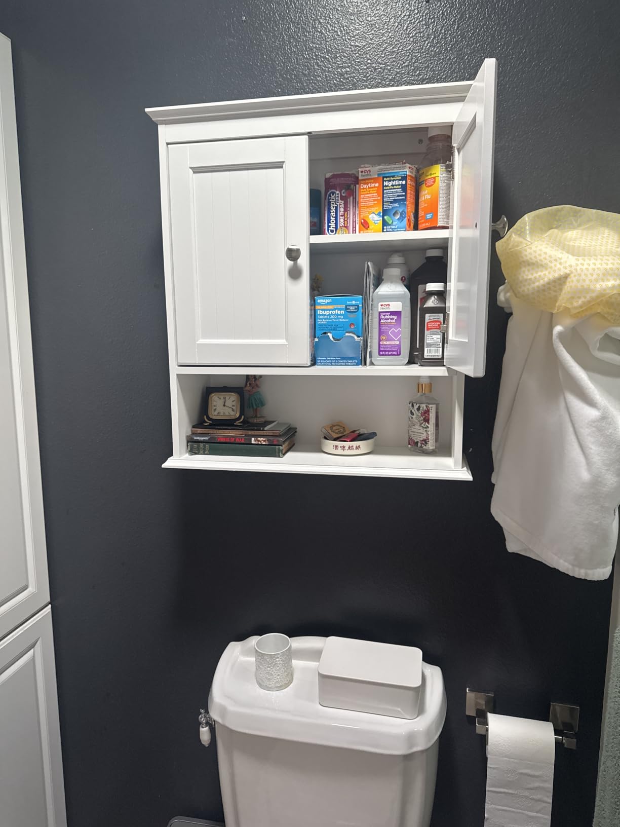 Spirich Bathroom Wall Cabinet with Beadboard Doors, White Medicine Cabinet | Adjustable Shelf, Open & Concealed Storage, Space-Saving Over-Toilet Design for Toiletries, Towels, Medicines & Decor customer photo 1