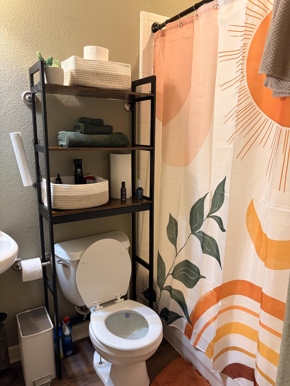 SONGMICS Over The Toilet Storage, 3-Tier Over Toilet Bathroom Organizer with Adjustable Shelf, 10.2 x 24.8 x 66.9 Inches, Space-Saving, Cloud White UBTS01WT customer photo 1