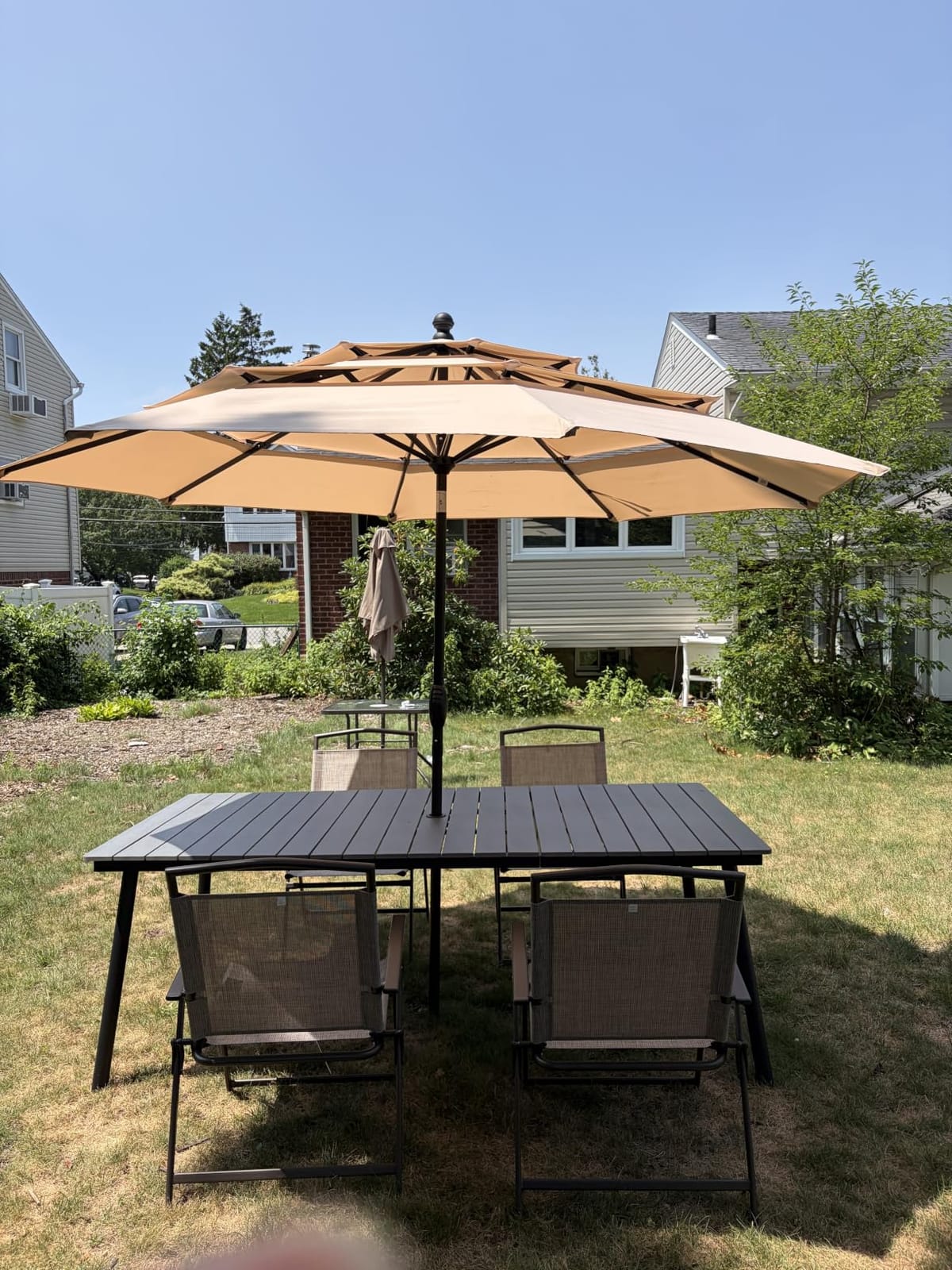 PHI VILLA 10ft Outdoor Patio Umbrellas, 3 Tier Vented Table Umbrella, Navy | Auto-Tilt, 1.5