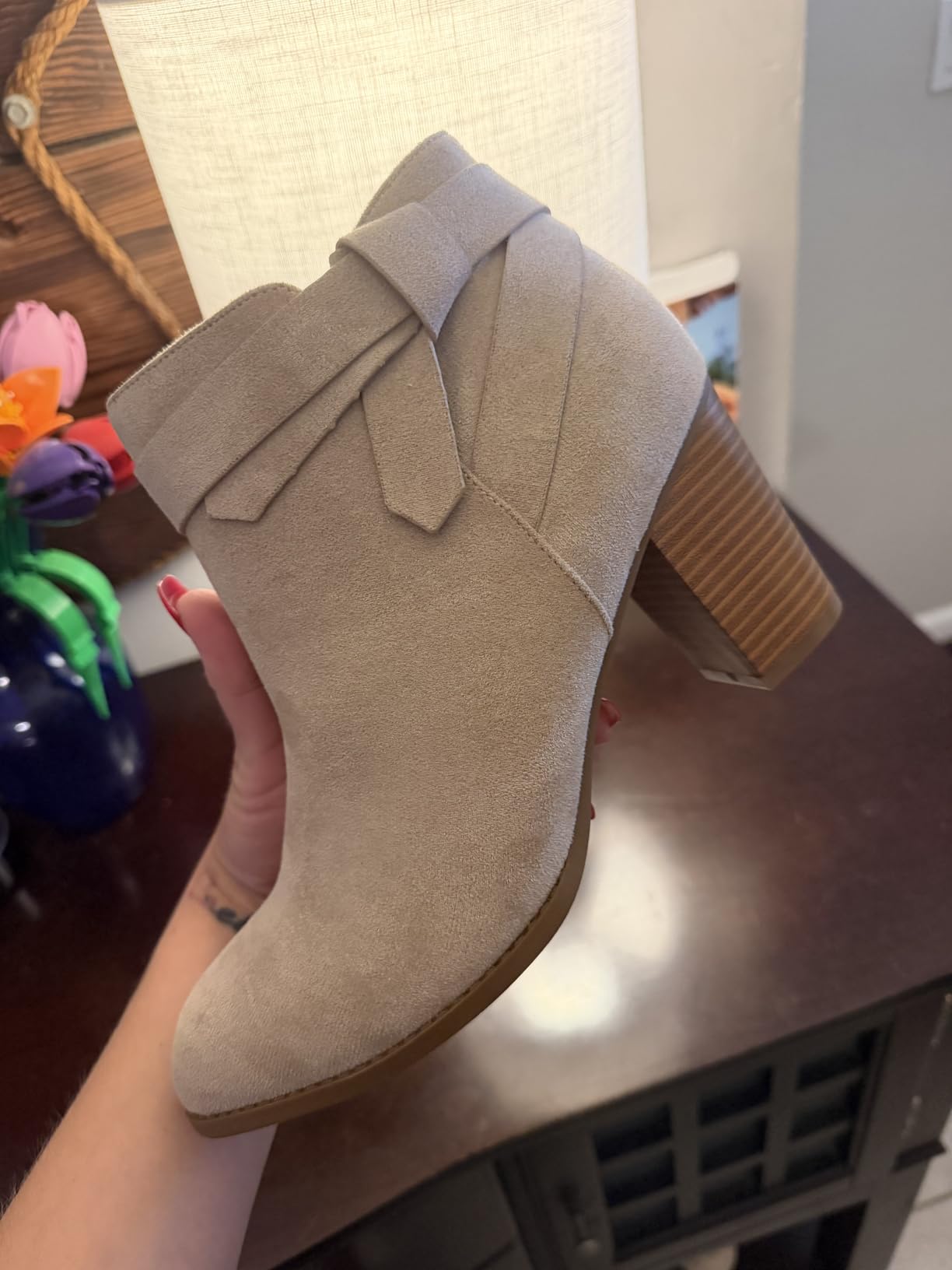 Women's Tie Knot Chelsea Pump Ankle Boots Closed Toe Stacked Heel Booties Shoes customer photo 1