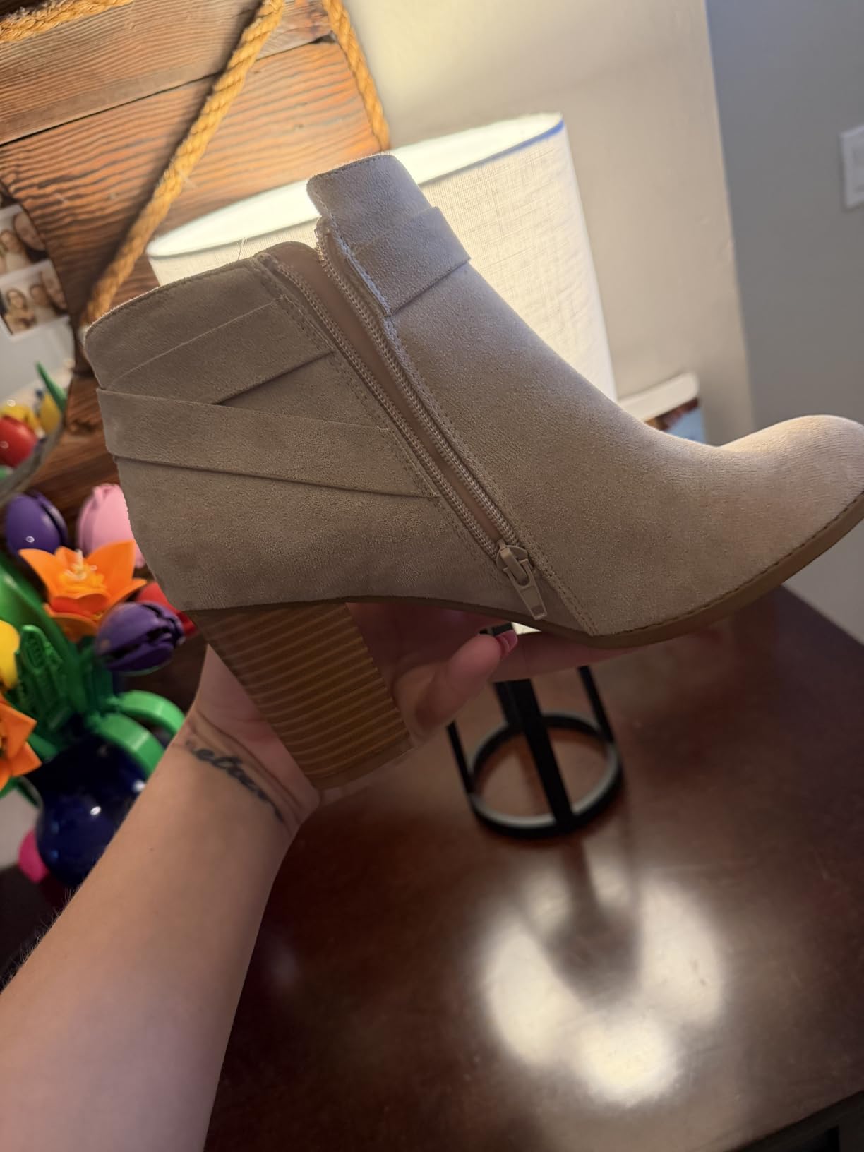 Women's Tie Knot Chelsea Pump Ankle Boots Closed Toe Stacked Heel Booties Shoes customer photo 2
