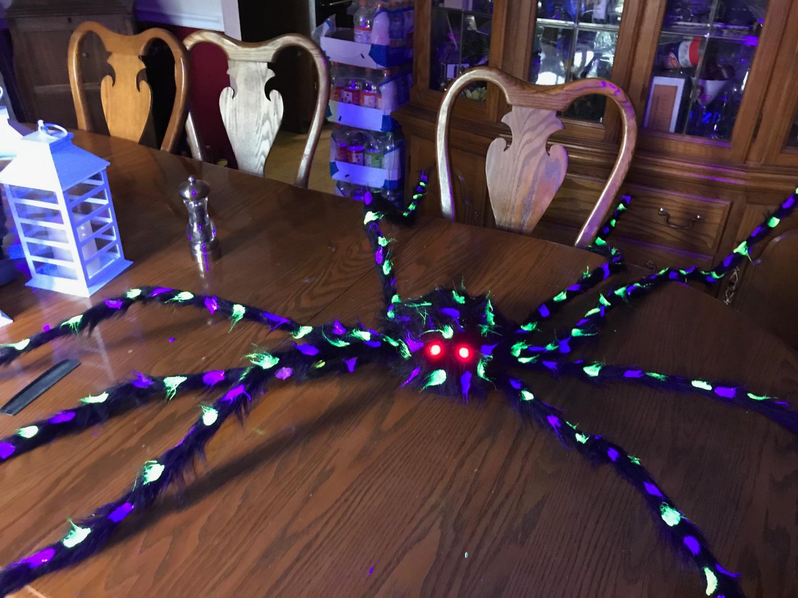 JOYIN 6.5ft Halloween Spider Outdoor Decorations, Light-up LED Eyes Scary Giant Fake Large Hairy Spider Props for Halloween Yard Lawn Decoration, Indoor Party Supplies and Outside Decor, Black customer photo 1