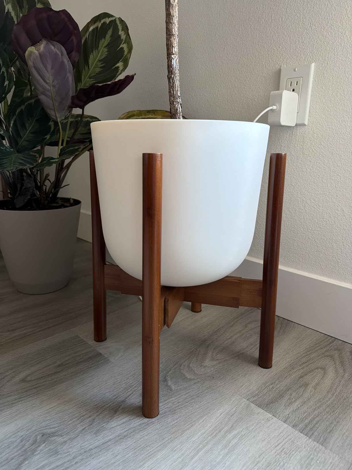MUDEELA Plant Stand for Indoor, Bamboo Material, Dark Brown, 14.5 Inch Tall | Adjustable Width Fits 8-12 Inch Pot, Mid-century Modern Style, Single Tier Small Floor Plant Holder, 1 Pack, Without Pot customer photo 1