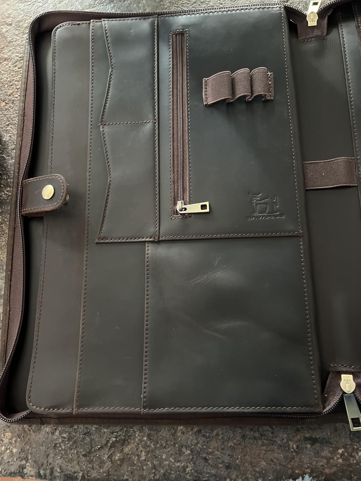 Genuine Leather Business Portfolio Padfolio Folder with Zipper for Men, Men's Leather Padfolio Folder for 13