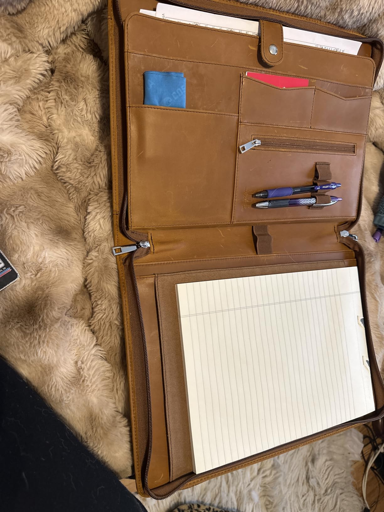 Genuine Leather Business Portfolio Padfolio Folder with Zipper for Men, Men's Leather Padfolio Folder for 13