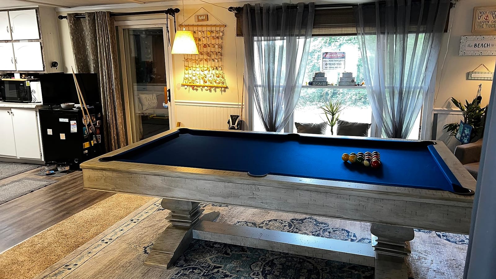 Hathaway Montecito 8ft Pool Table for Game Room - Billiard Table with Poly-Coated Non-Slate Playfield, Drop Pockets, Leg Levelers - Driftwood Finish customer photo 2