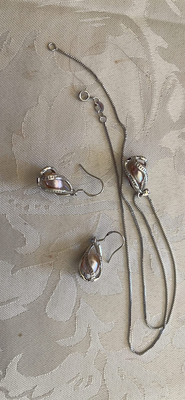 Pearl Jewelry Set For Women S925 Sterling Silver/14K Gold Plated Necklace & Earrings Set Freshwater Pearl Pendant Cage Set for Wedding Anniversary Prom Birthday Gift customer photo 2
