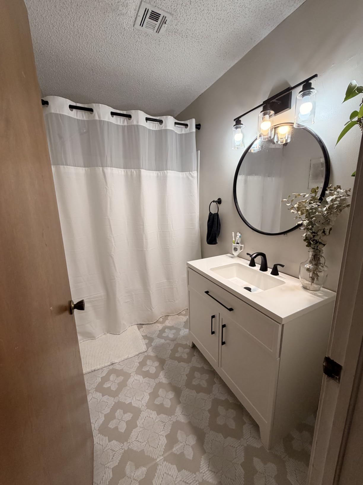 RiverDream Heavyweight Waffle No Hook Shower Curtain with Liner, White, 71x74 | Snap-in Liner, Heavy Duty, Hotel Grade, Mesh Top Window, With Bottom Magnets, Washable, Dotted Waffle, Standard Size customer photo 2
