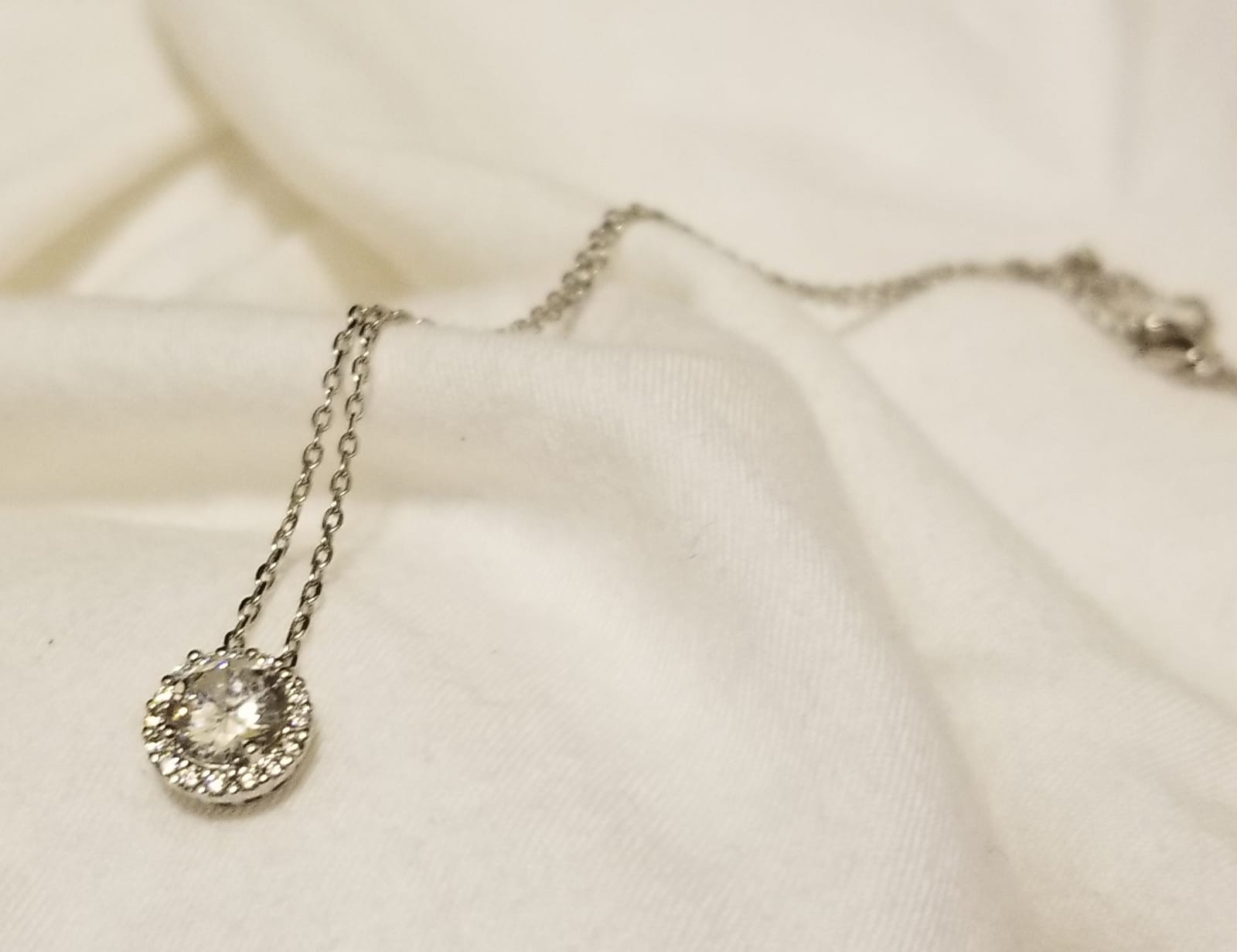 PAVOI 14K Gold Plated Post Faux Diamond Round Solitaire Pendant Halo Necklace | Gold Necklace for Women | Slider Adjustable customer photo 2