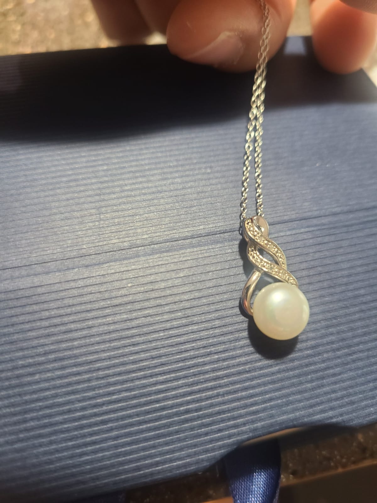 Real Diamond Sterling Silver Pearl Necklace and Earring Set | Hypoallergenic Real Cultured Freshwater Pearl Jewelry Set with 18 Inch Silver Chain | Diamond Bridal Bridesmaid Set for Women with Gift Box by MAX + STONE customer photo 1