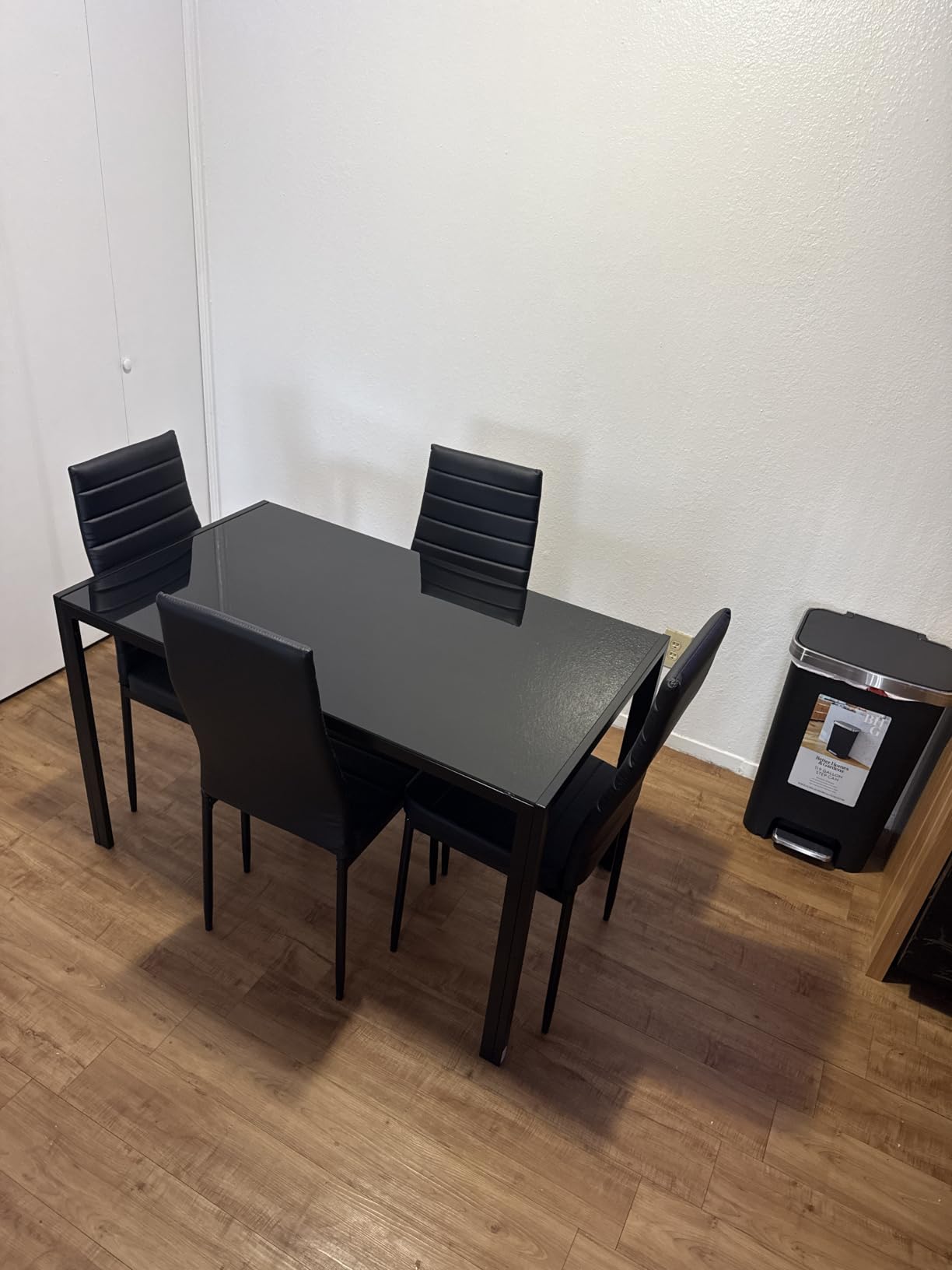 FDW 5-Piece Dining Table Set, Black | Glass Kitchen Table with 4 Upholstered Chairs and Faux Leather Cushions | Space-Saving Modern Design | Easy to Assemble | for Dining Room customer photo 2