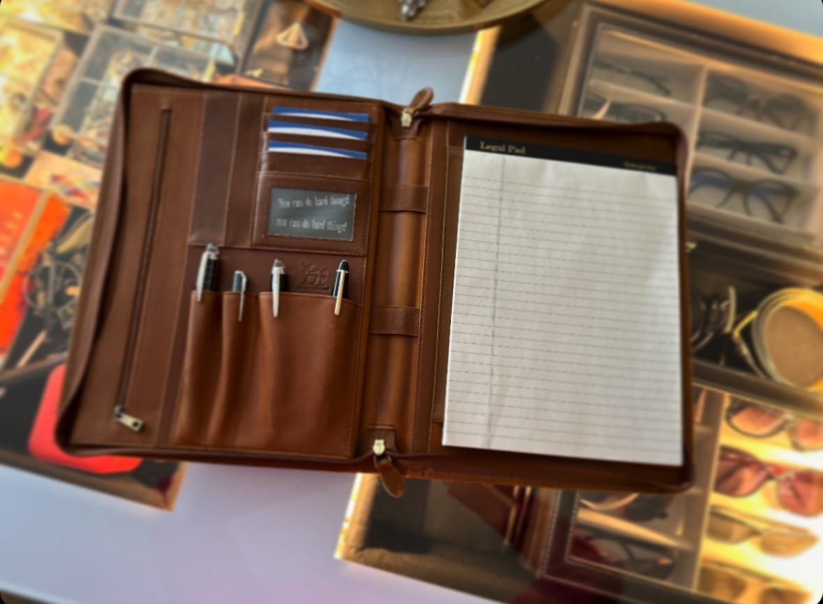 Genuine Leather Professional Business Portfolio Padfolio Folder with Zipper for Men and Women, Work Portfolio for Letter Size Notepad, for Meeting and Travel, Oil Wax customer photo 1