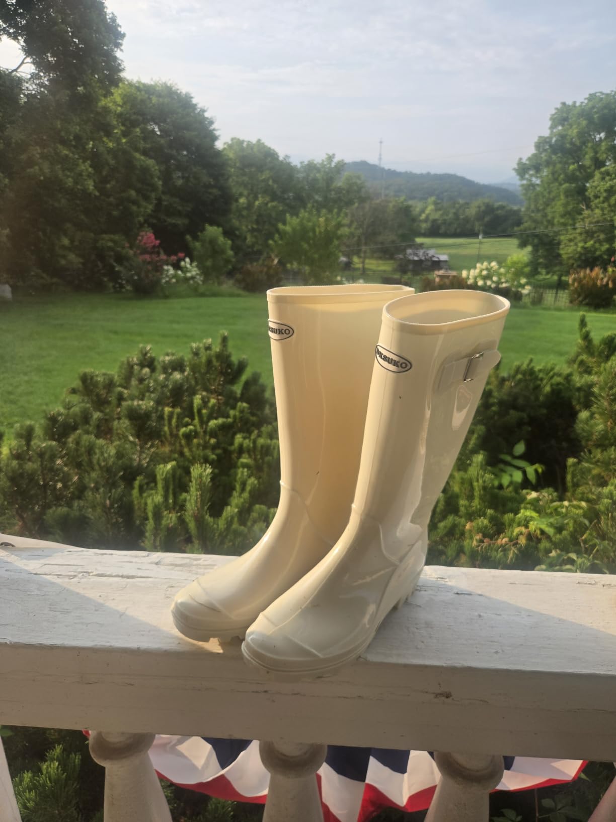 DKSUKO Women's Tall Waterproof Rubber Garden Rain Boots with Buckle customer photo 1