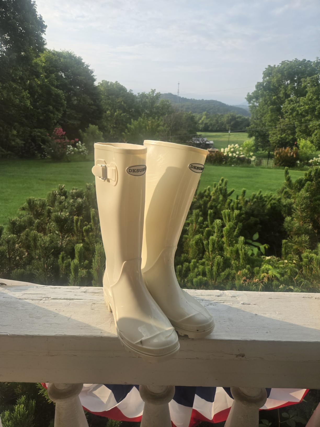 DKSUKO Women's Tall Waterproof Rubber Garden Rain Boots with Buckle customer photo 2