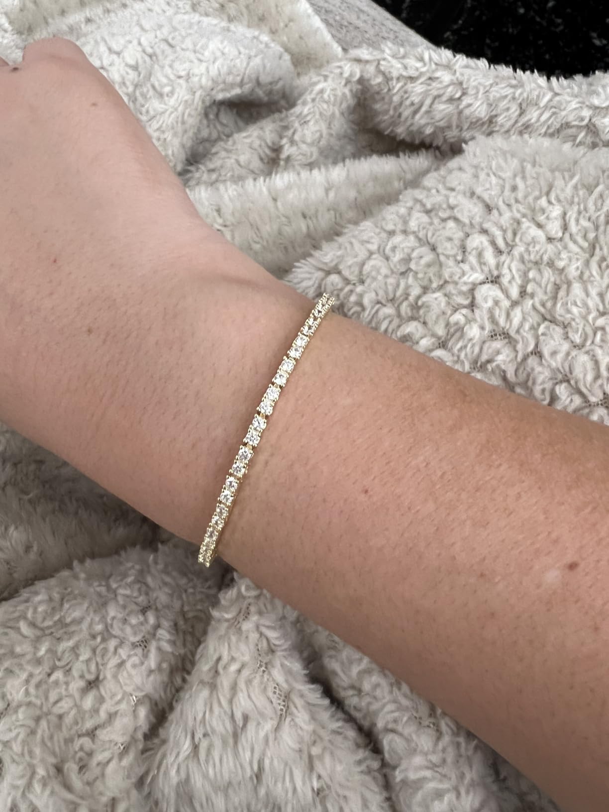 PAVOI Tennis Bracelet for Women, 14K Gold Plated 2mm Cubic Zirconia customer photo 1