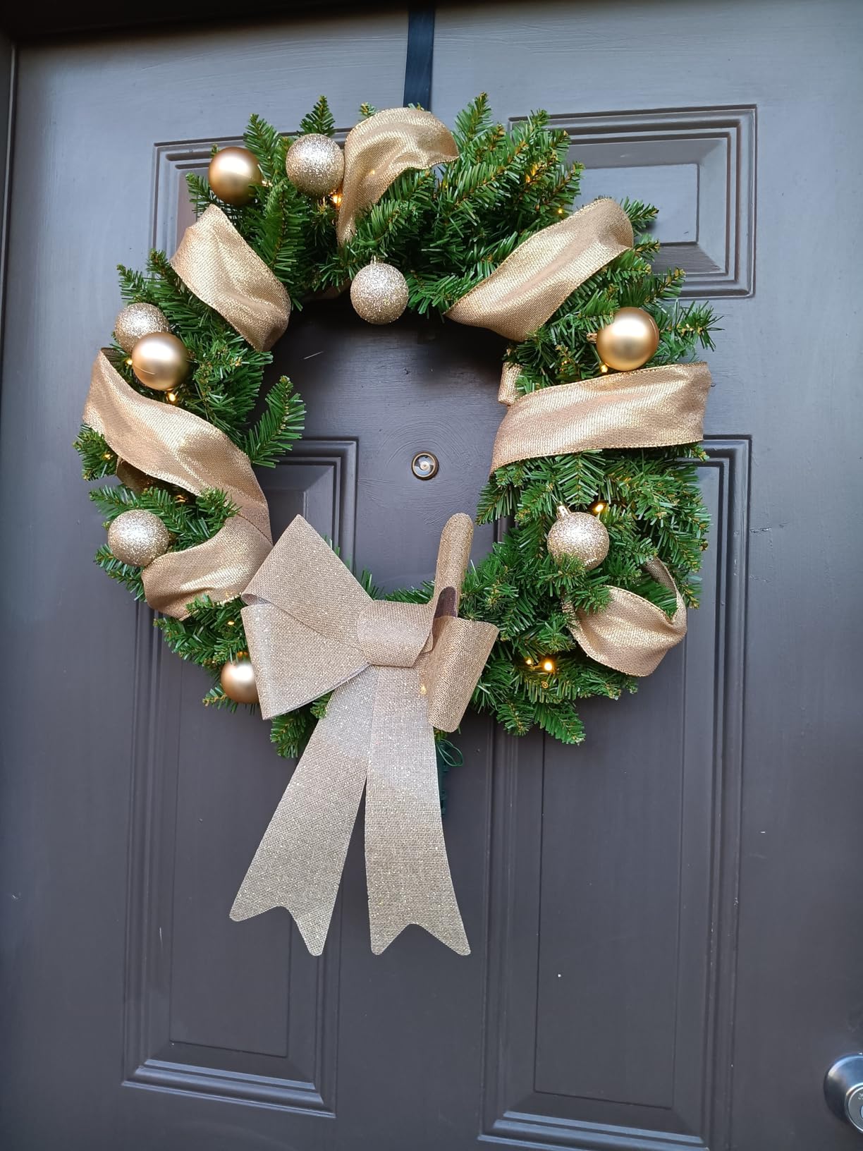Nearly Natural 24 in Artificial Pine Wreath with 35 Clear LED Lights | Battery-Operated Christmas Wreath, Faux Greenery with Bendable Branches, Indoor Holiday Decor customer photo 2