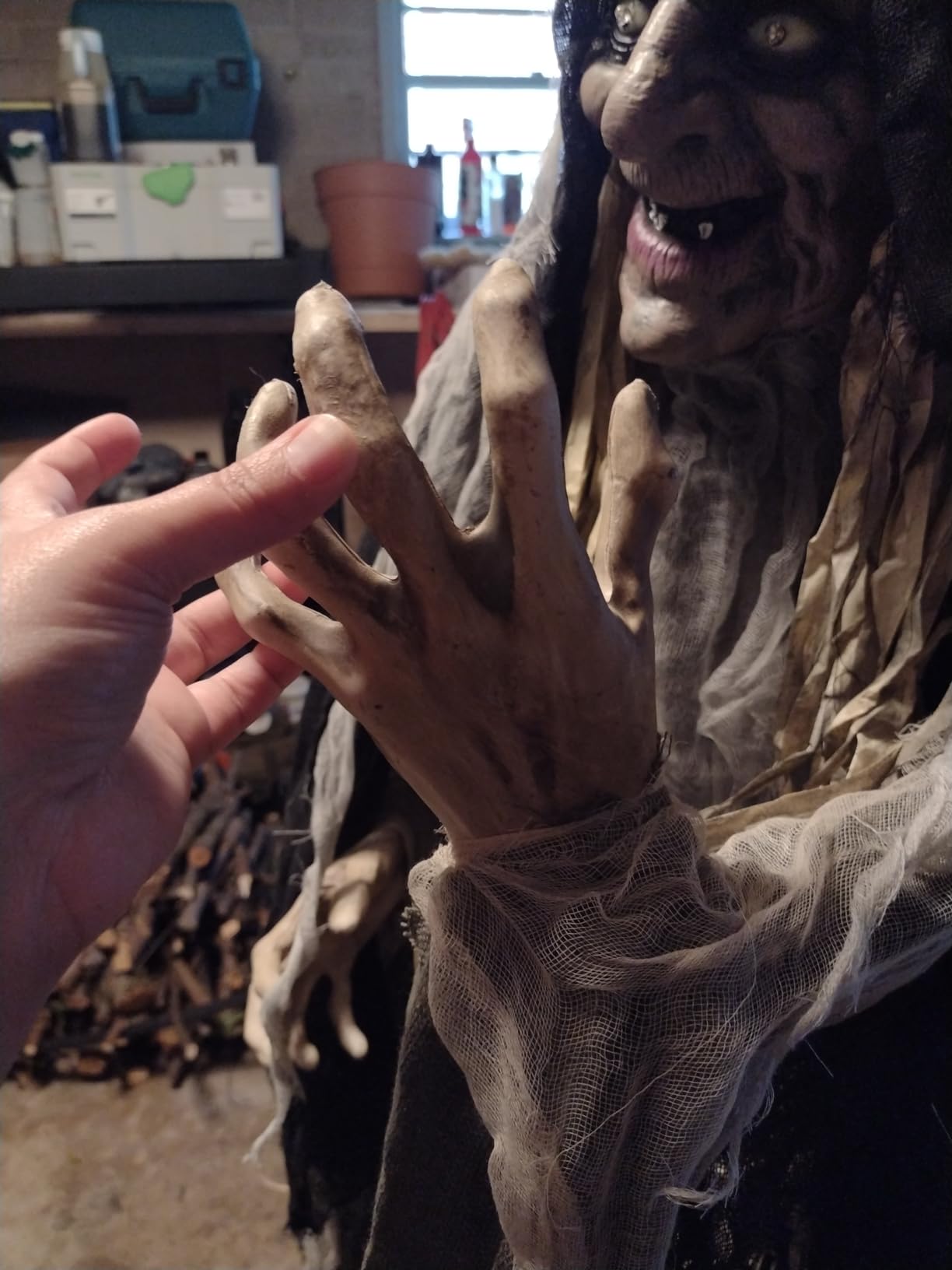 Haunted Hill Farm Life-Size Talking Witch Holding Spell Book, Halloween Animatronic with Touch Activated Lights and Sound, Poseable, Battery Operated Indoor or Covered Outdoor Halloween Decorations customer photo 2