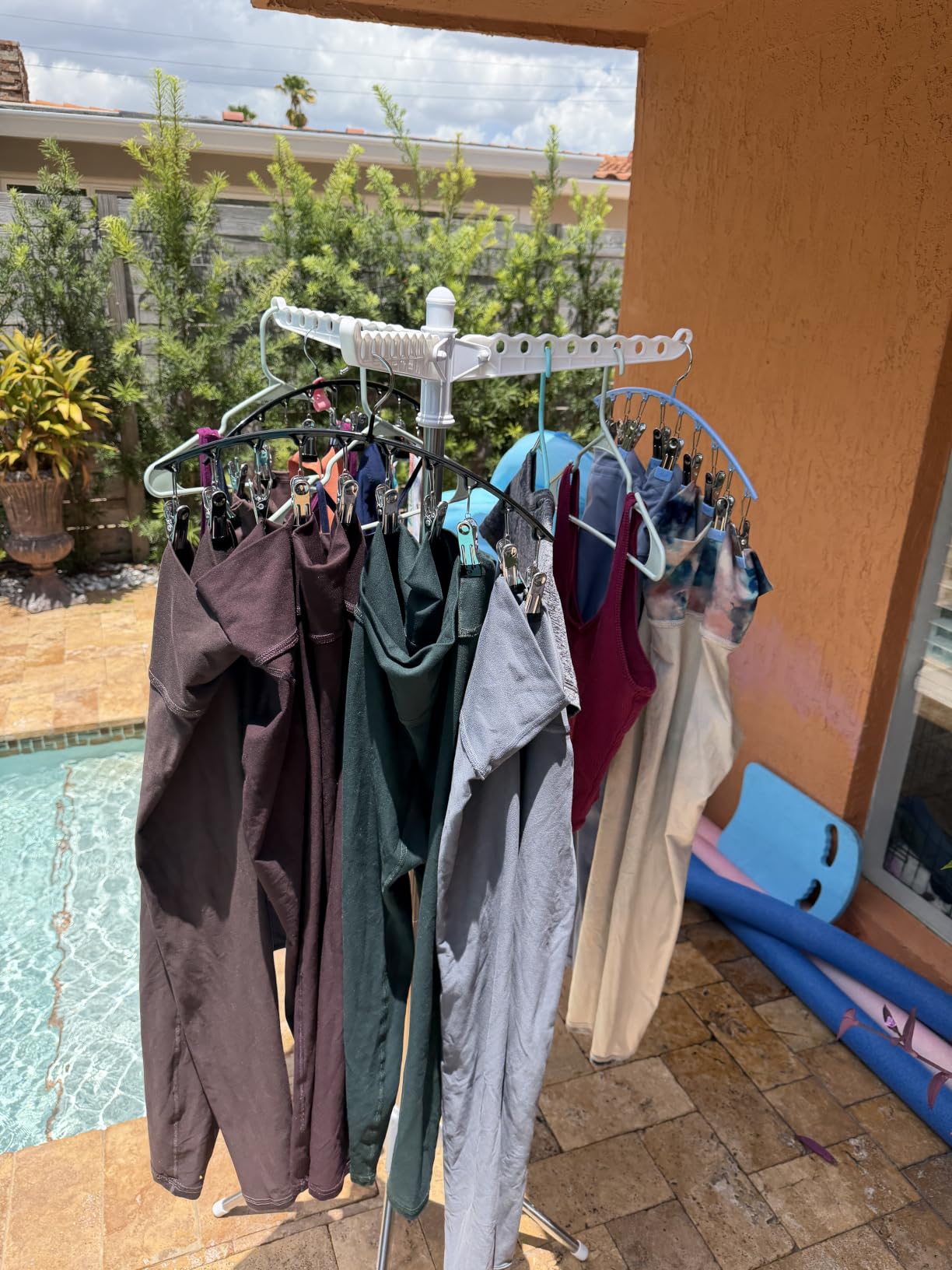 SONGMICS Clothes Drying Rack, 61.6-Inch Drying Rack, 3 Rotatable Arms for Hangers, 4 Legs, Stainless Steel/PP Plastic, Holds 27 Pieces of Clothes, White customer photo 2