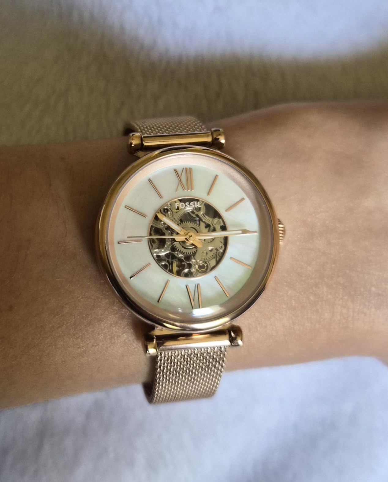 Fossil Women's Carlie Automatic Stainless Steel Mesh Three-Hand Watch customer photo 2