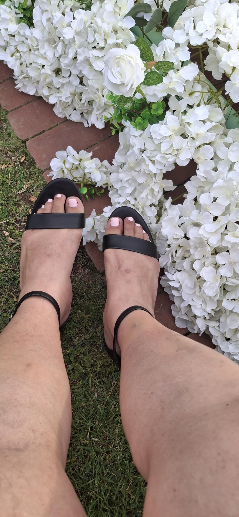 Women's Two Strap Heeled Sandals with Adjustable Ankle Strap, Padded Memory Foam Insole customer photo 1