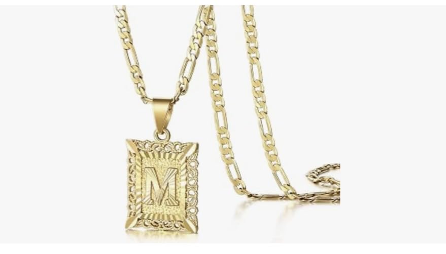 KissYan Initial Necklaces for Women Men | 14K Gold Filled/White Gold Plated, Square Letter Capital Monogram Pendant with 20''+2'' Figaro Chain, Alphabets from A-Z customer photo 1