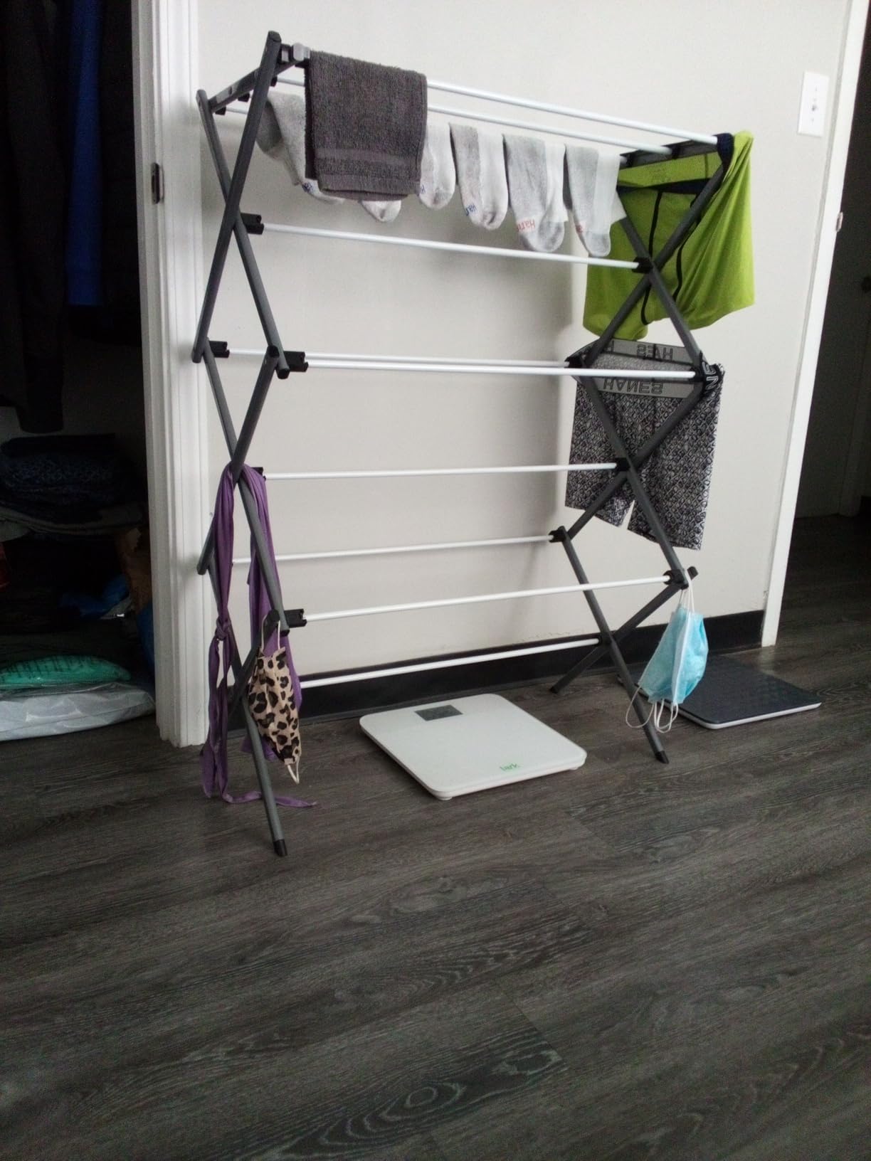 Honey-Can-Do 6-Tier Collapsible Steel Clothes Drying Rack, 24 ft, White | 6-tier steel rack with 24 ft of drying space folds flat to 3 in. Coated bars are gentle on delicates; 50 lb capacity. customer photo 2