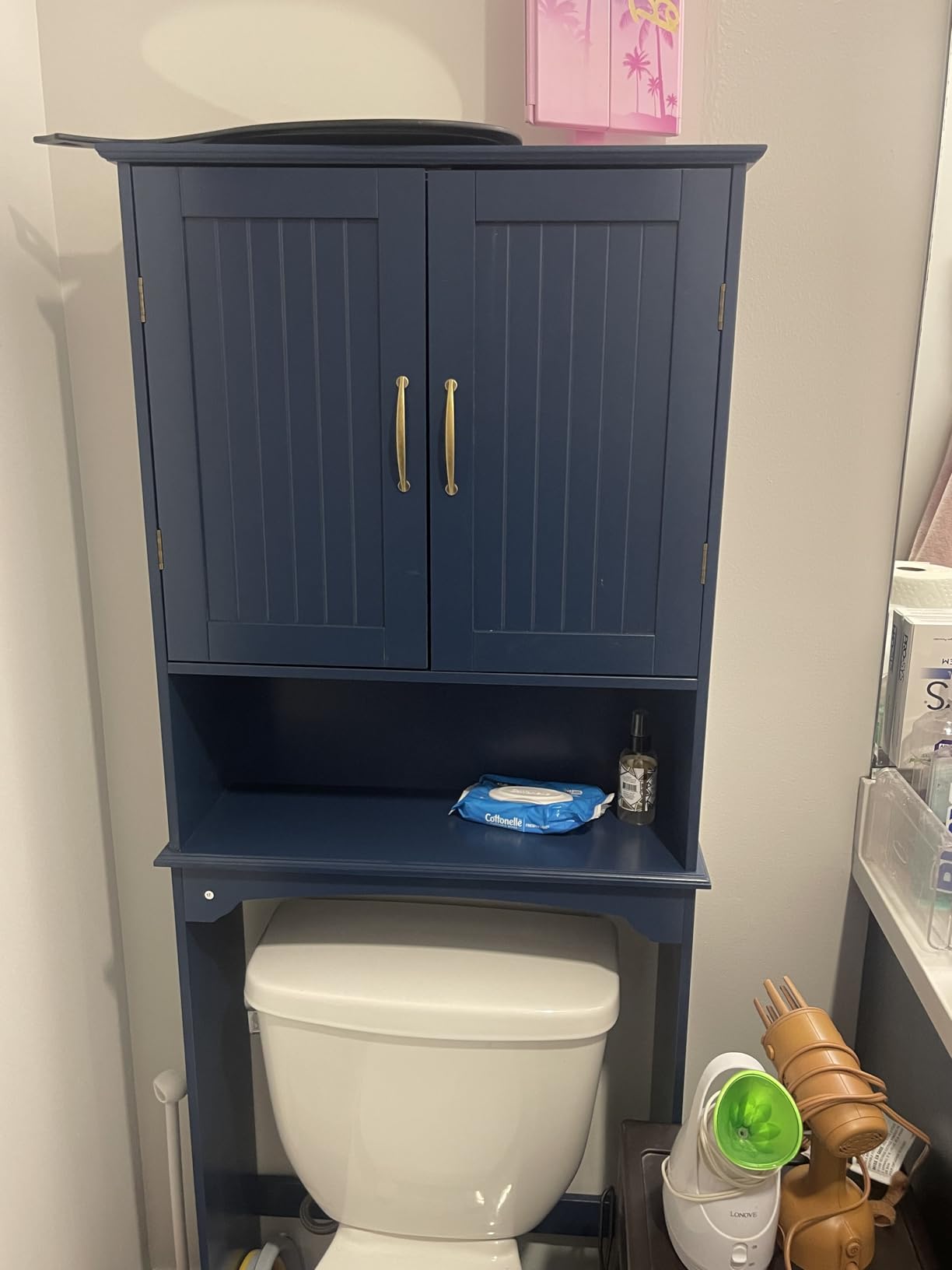 Yaheetech Over The Toilet Cabinet, Double Door Bathroom Storage Organizer, Toilet Rack with Inner Adjustable Shelf and Open Storage Shelf, White customer photo 1