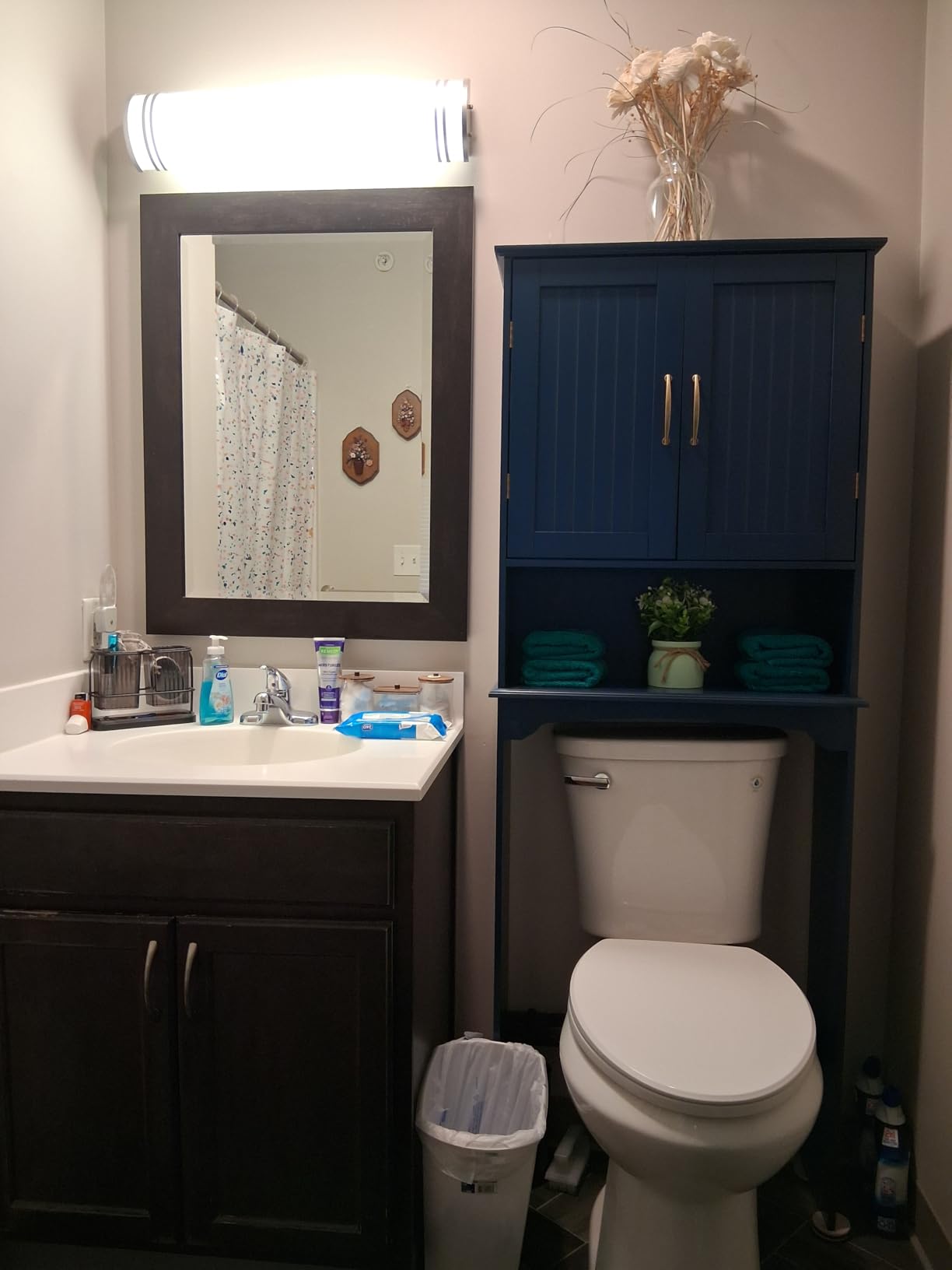 Yaheetech Over The Toilet Cabinet, Double Door Bathroom Storage Organizer, Toilet Rack with Inner Adjustable Shelf and Open Storage Shelf, White customer photo 2