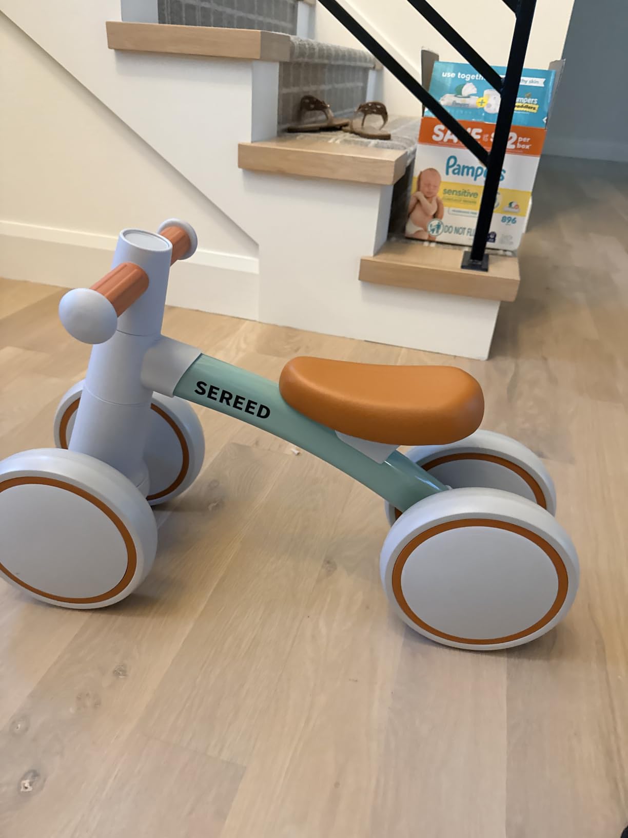 SEREED Baby Balance Bike for 1 Year Old Boy Girl, First Birthday Gift Toy | 12-24 Months Toddler Bike, First Learning Ride on Toys, 4 Silent Wheels Indoor Outdoor Baby Walker, Green customer photo 1