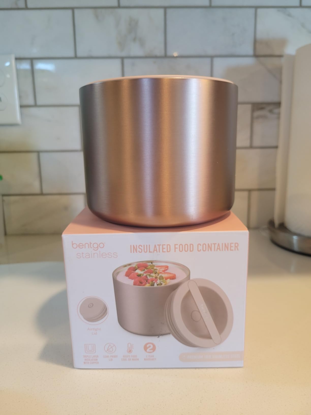 Bentgo Stainless Steel Insulated Food Container, Leak-Proof, 19 fl oz | Triple-Layer Insulation, Vacuum Seal, Built-In Handle, Wide Opening customer photo 2