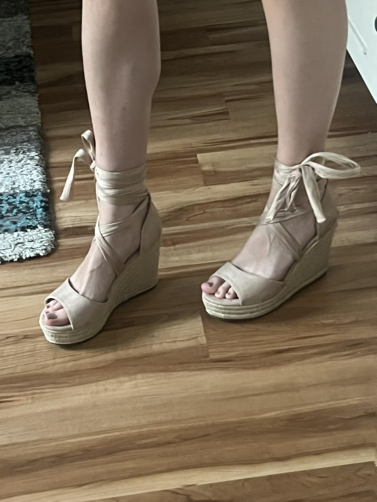 Womens Espadrilles Wedges Sandals Heels Open Toe Tie Lace Up Platform Ankle Strap Summer Dress Shoes customer photo 1
