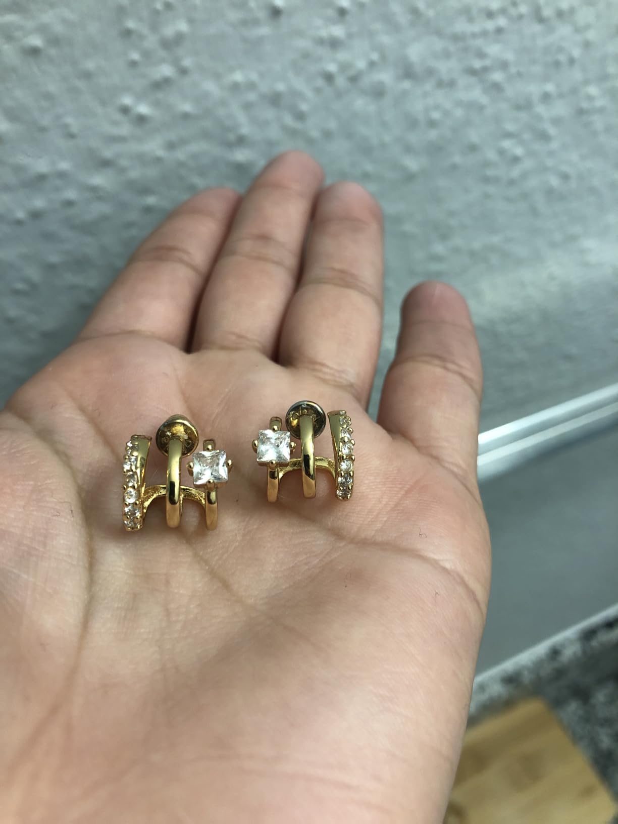 Obidos 14K Gold Plated Illusion Stud Earrings for Women | Triple Huggie Hoop Earrings for One Hole| Trendy Simple Hypoallergenic Fashion Accessories Gold Jewelry Gifts for Womens customer photo 2