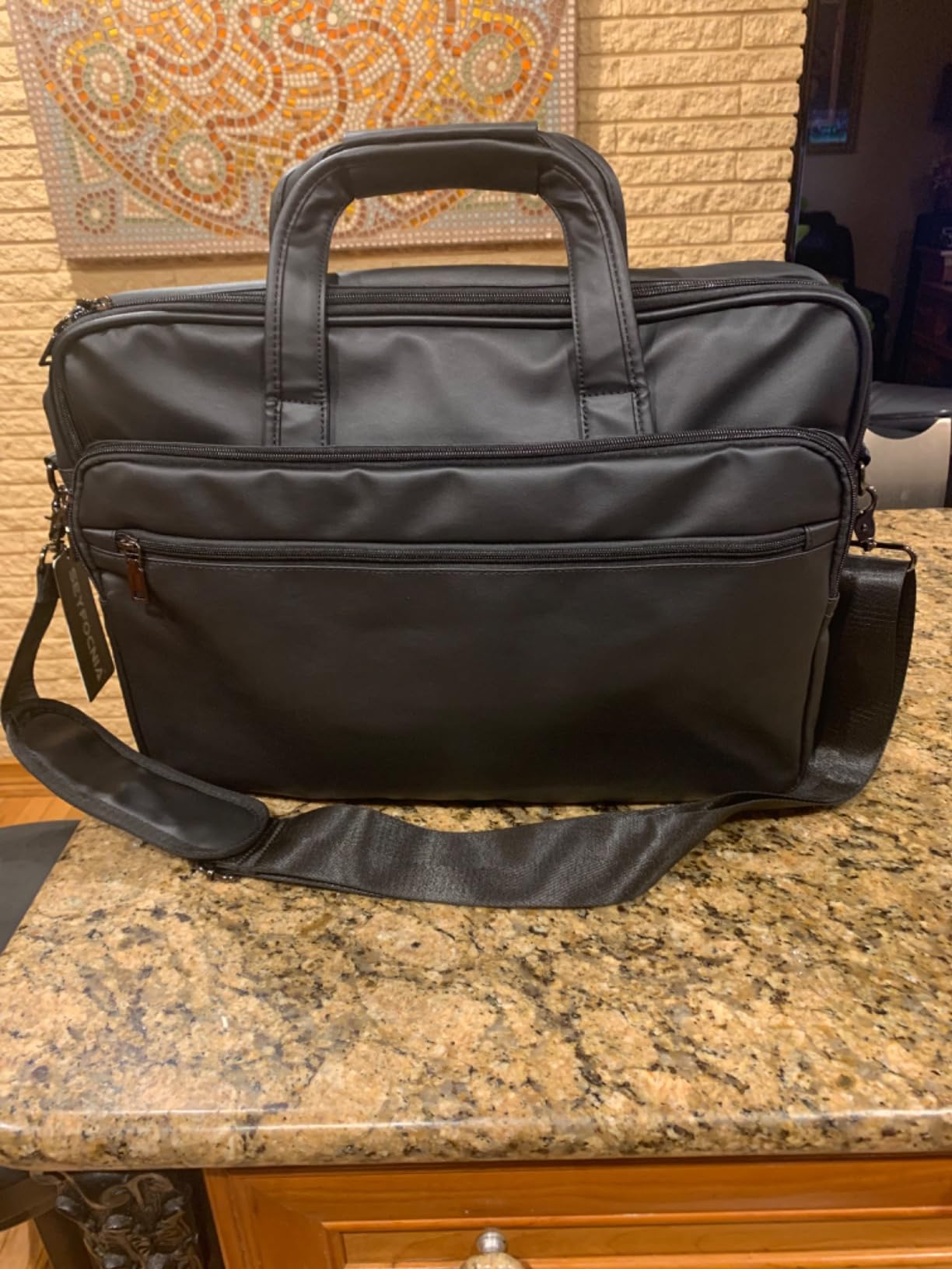 seyfocnia Leather Laptop Bag, Men's 15.6 Inche 17.3 Inche Messenger Briefcase Business Satchel Computer Handbag Shoulder Bag customer photo 2