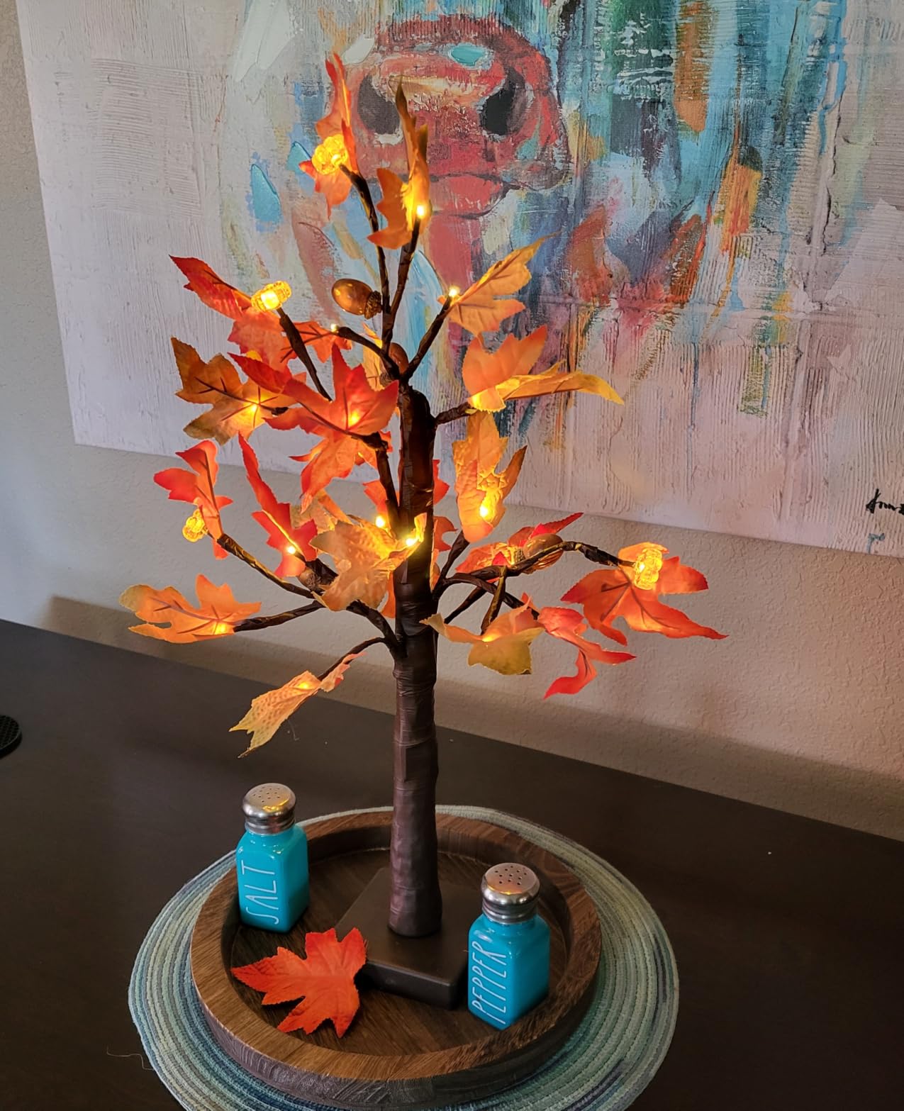 TURNMEON Fall Decor 2 Pack 18 Inch Prelit Fall Maple Tree 48 LEDs Timer | Halloween Fall Decorations for Home Battery Operated Pumpkin Lights Lighted Thanksgiving Decor Table Mantle Indoor Outdoor customer photo 2