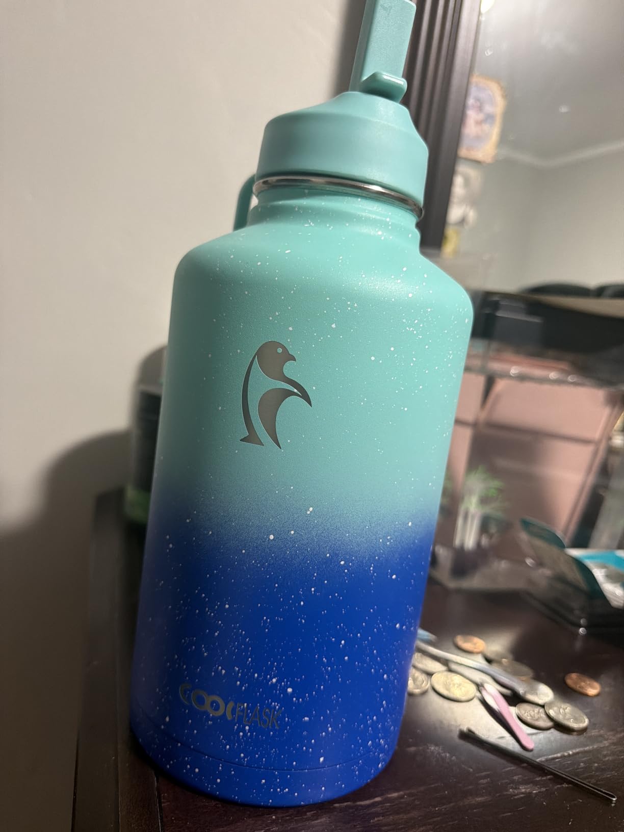 Coolflask Half Gallon Water Bottle Insulated with Straw & 3 Leakproof Lids, 64 oz Large Water Jug Stainless Steel Triple-Wall, Cold 48+h/Hot 24+h Dishwasher Safe, BPA-Free, for Sports Gym & Hiking customer photo 2