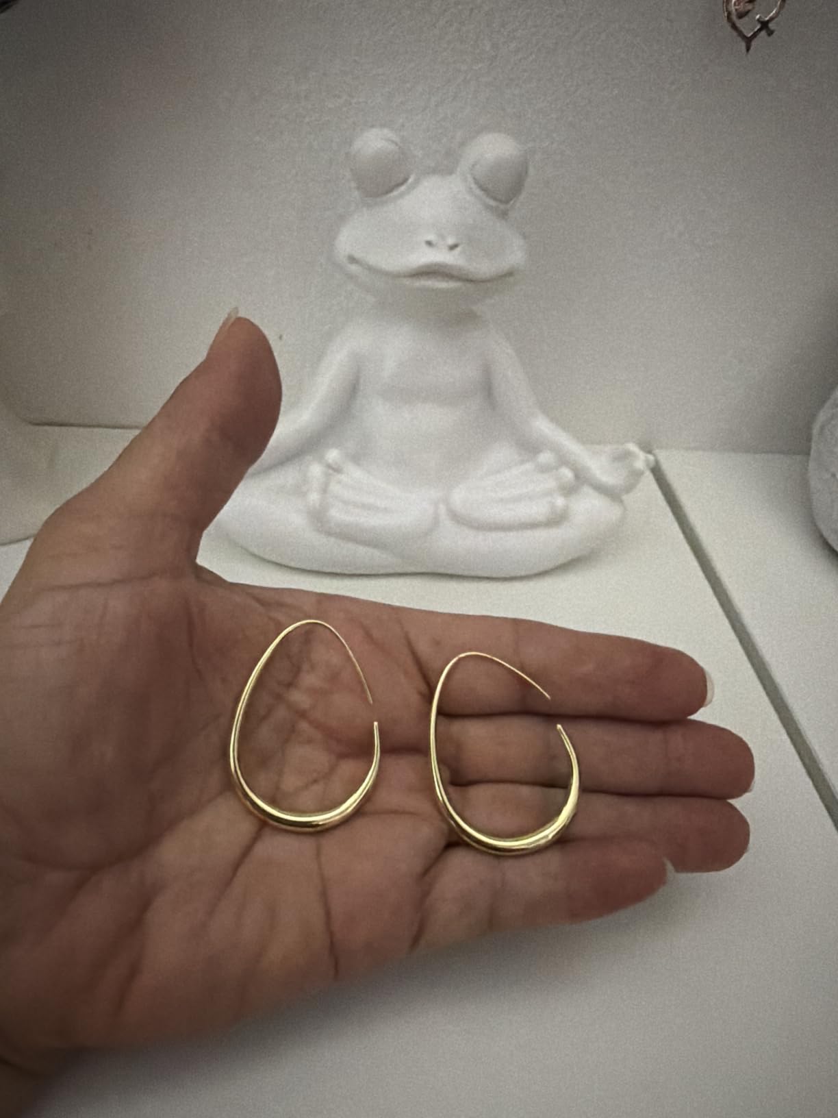 Lightweight Teardrop Hoop Earrings for Women - 14k Gold/White Gold Plated Large Oval Pull Through Hoop Earrings High Polished Statement Jewelry Gift for Women customer photo 1