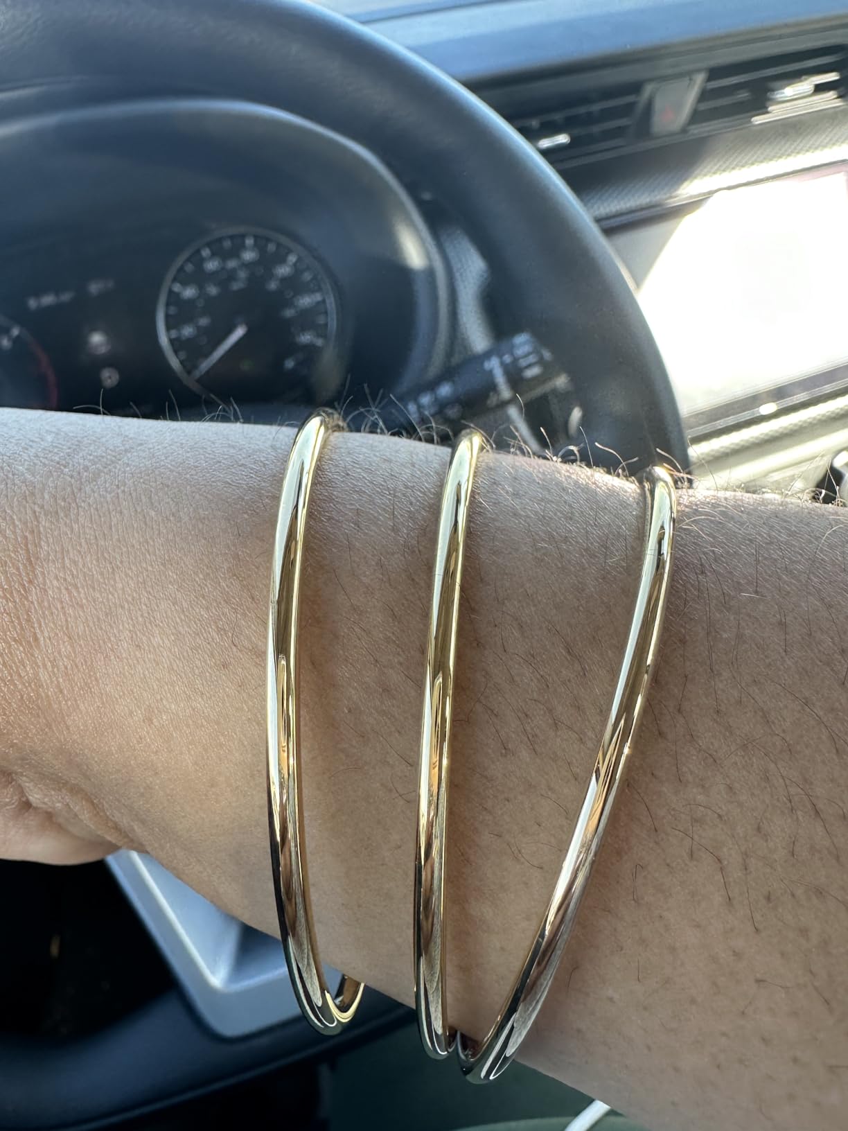Kainier 3mm 14K Gold Plated Bracelet Stainless Steel Glossy Stackable Thin Round Bangle Bracelet for Women Solid Plain Polished Bracelet Best Gifts for Love customer photo 1