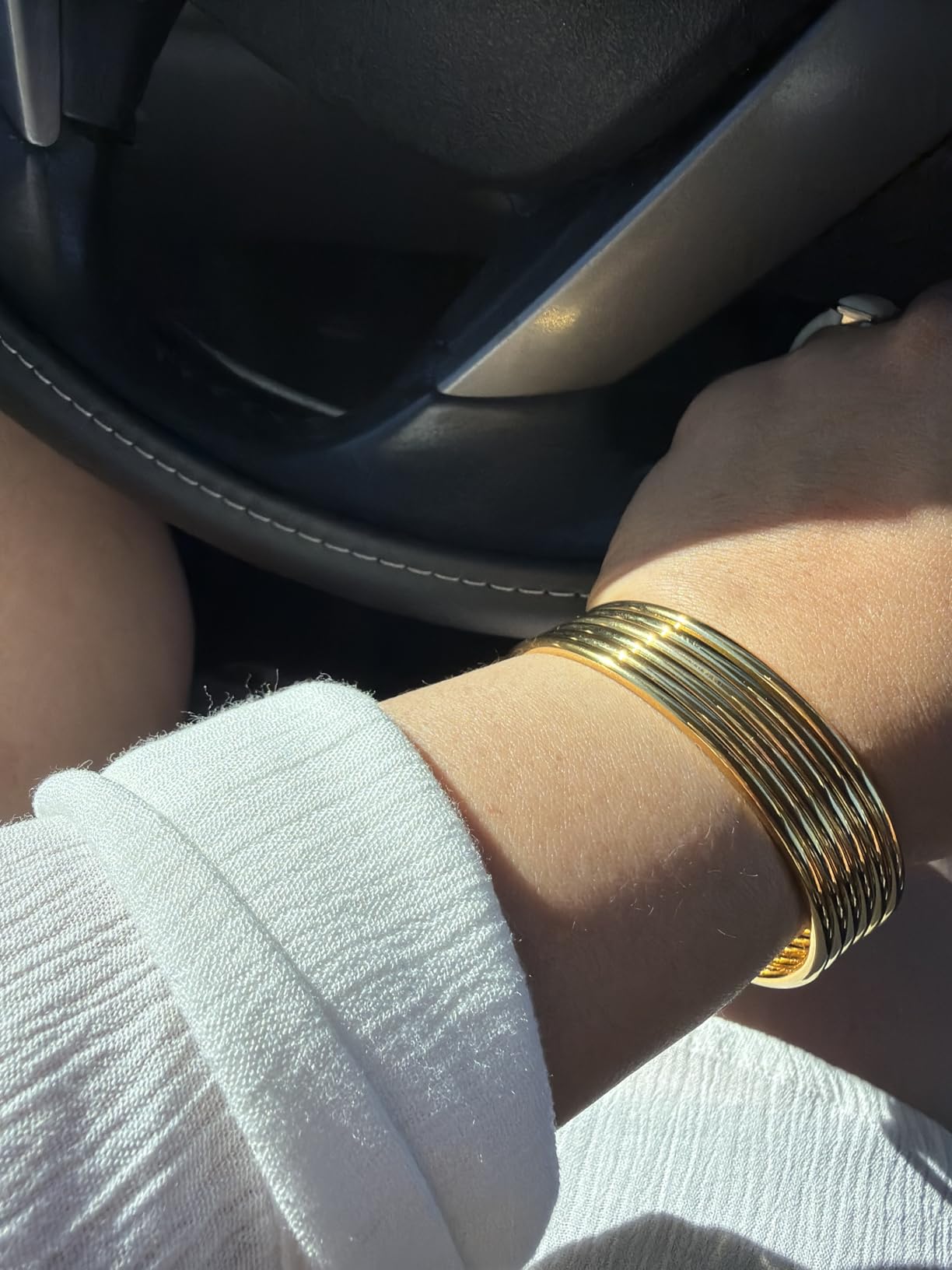 Kainier 3mm 14K Gold Plated Bracelet Stainless Steel Glossy Stackable Thin Round Bangle Bracelet for Women Solid Plain Polished Bracelet Best Gifts for Love customer photo 2
