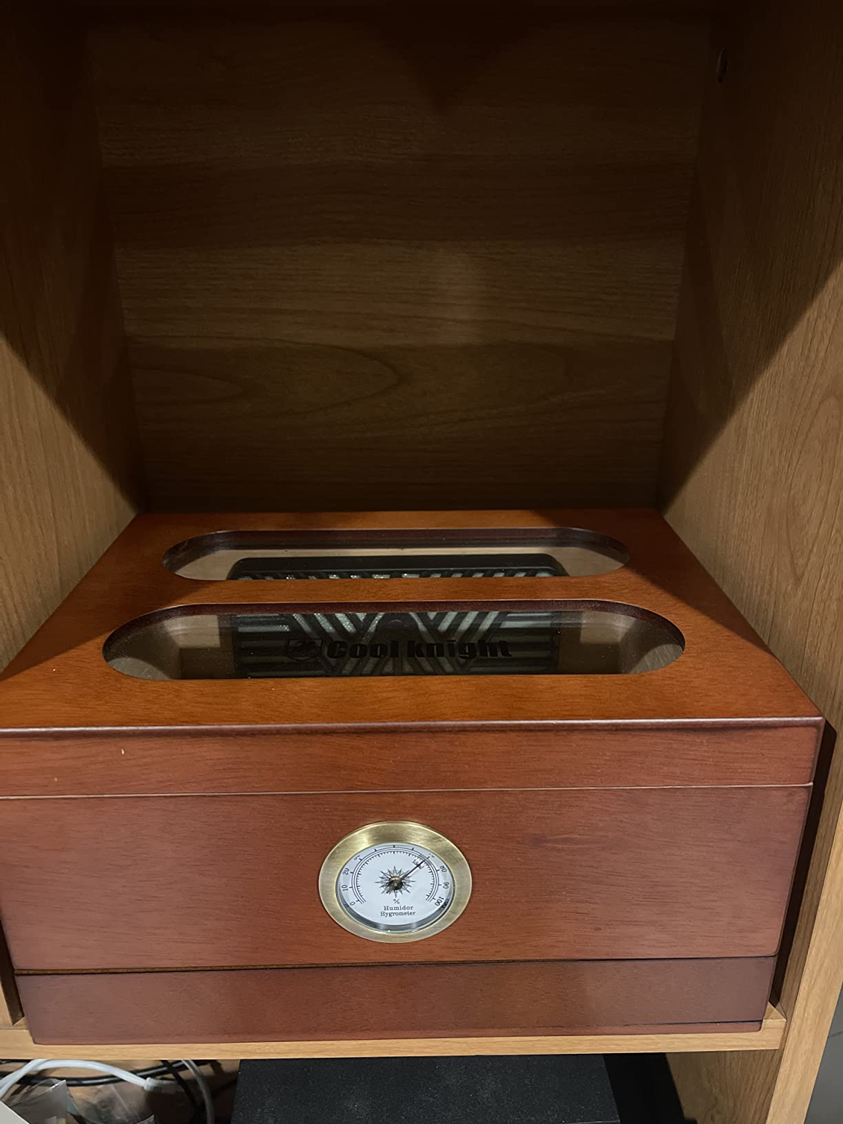 COOL KNIGHT Cigar Humidor with Front Hygrometer, Humidifier and Accessory Drawers - Tempered Glass Top - Spanish Cedar - Holds 20-35 Cigars customer photo 1