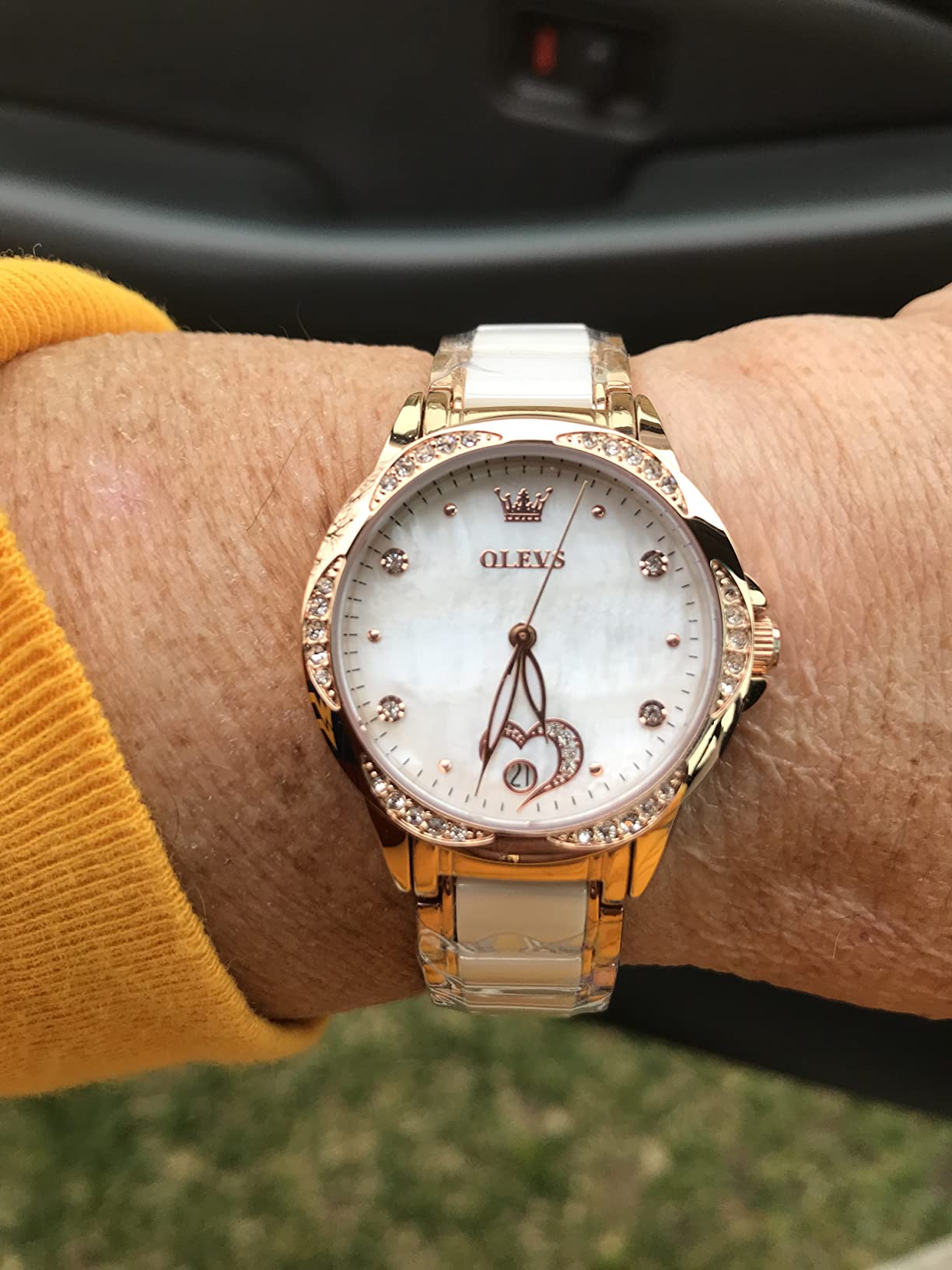 OLEVS Automatic Watches for Women Luxury Mother of Pearl Dial Ceramic Band customer photo 1