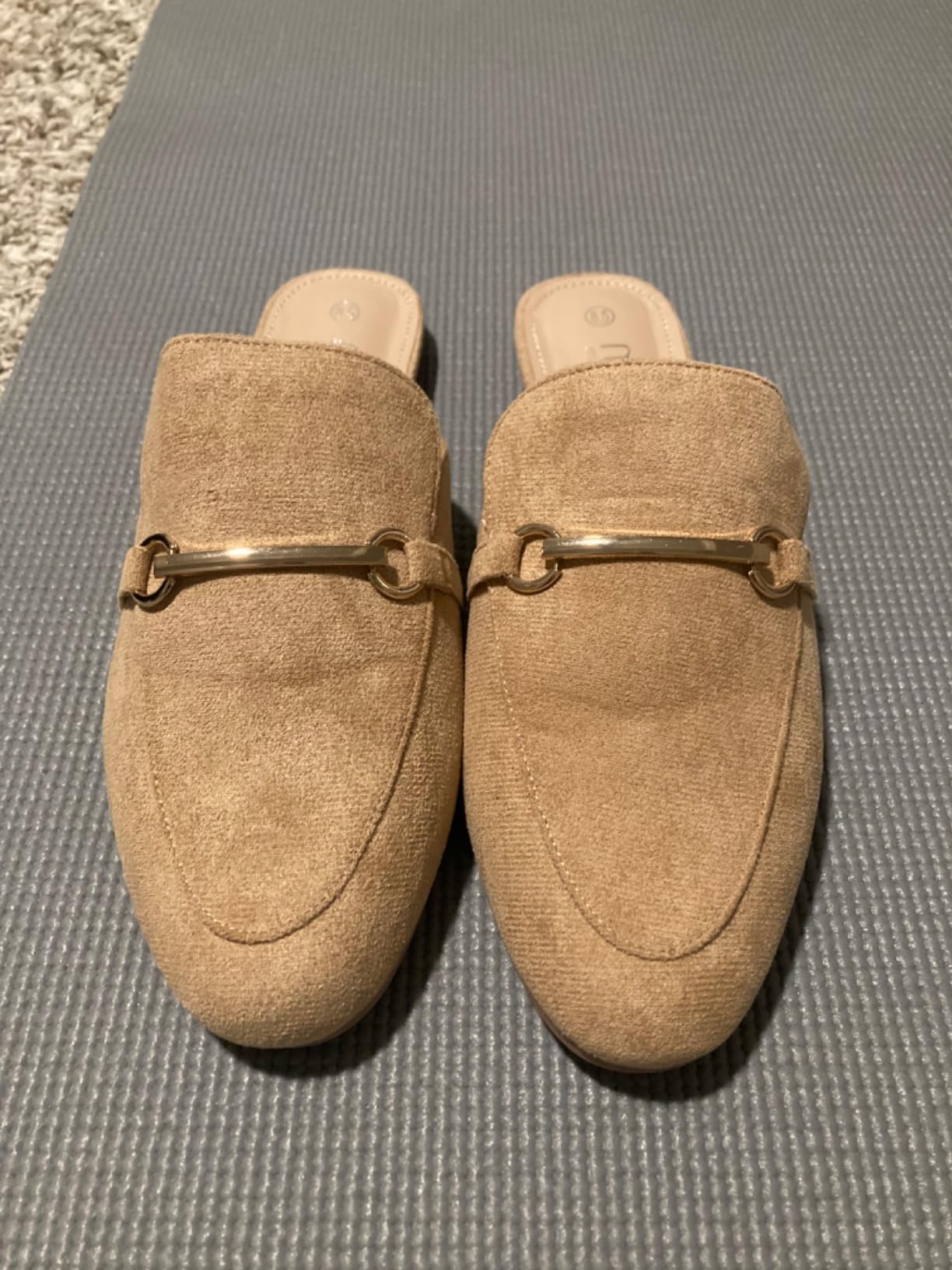 MUSSHOE Gold Buckle Mules for Women - Comfortable Memory Foam Loafers, Classy Slip On Flats for Office Business Casual, Dressy Pointed Toe Shoes customer photo 1