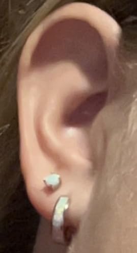 Opal Stud Huggie Hoop Earrings: Hypoallergenic 14K Gold/Silver/Rose Gold Plated Small Hoop Earrings for Women Sensitive Ears customer photo 1